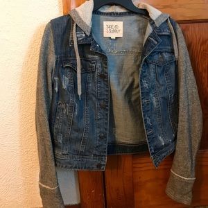 Thread and supply denim jacket with grey sleeves